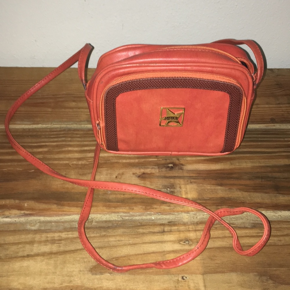 Vintage Perry Ellis orange cross body leather bag